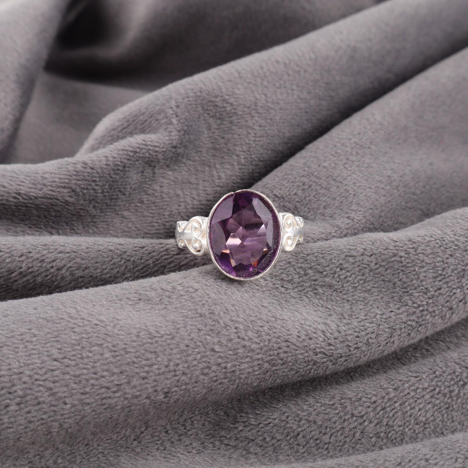 

Аметист Драгоценный камень 925 Стерлинговое серебро Ювелирные изделия Ручной работы Кольцо Подарок для девушки RR-66-15 9