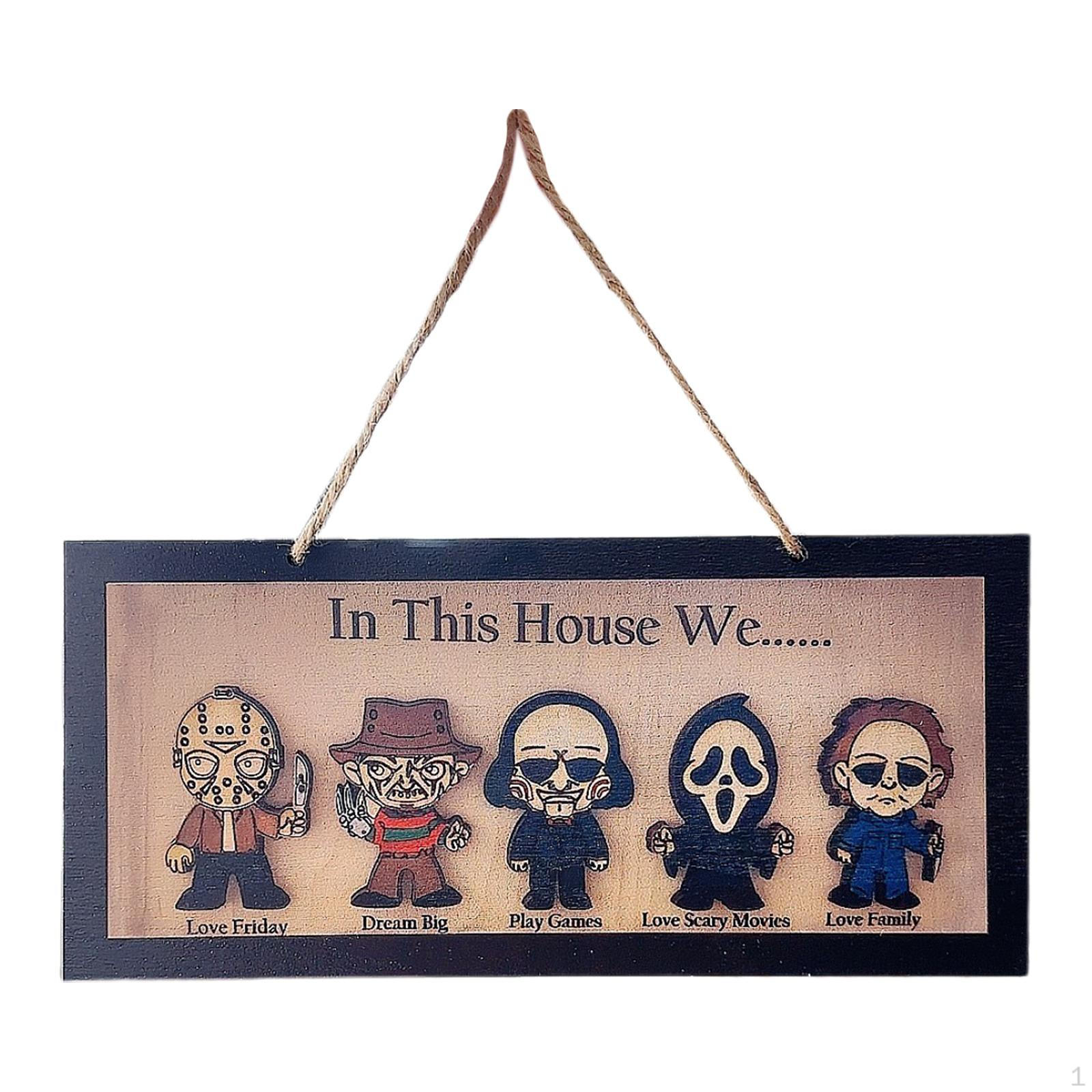 Halloween Decor Horror Character Wooden Sign Frame, Creative, Home in This House We Hanging