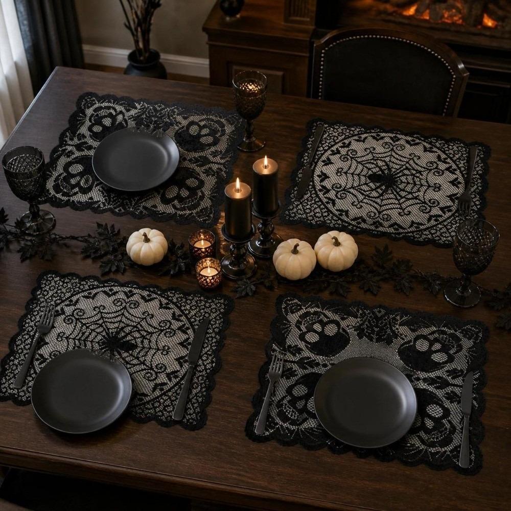 Gothic Style Halloween Placemats Skeleton Bat Table Napkins Durable Dining Mat Dining Table