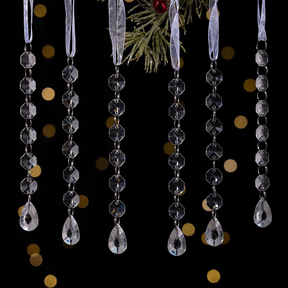 6pcs/set Transparent Acrylic Ice Pendants Sparkling Acrylic Christmas Tree Hanging Crystal Prisms Icicle Water Drop Ornament