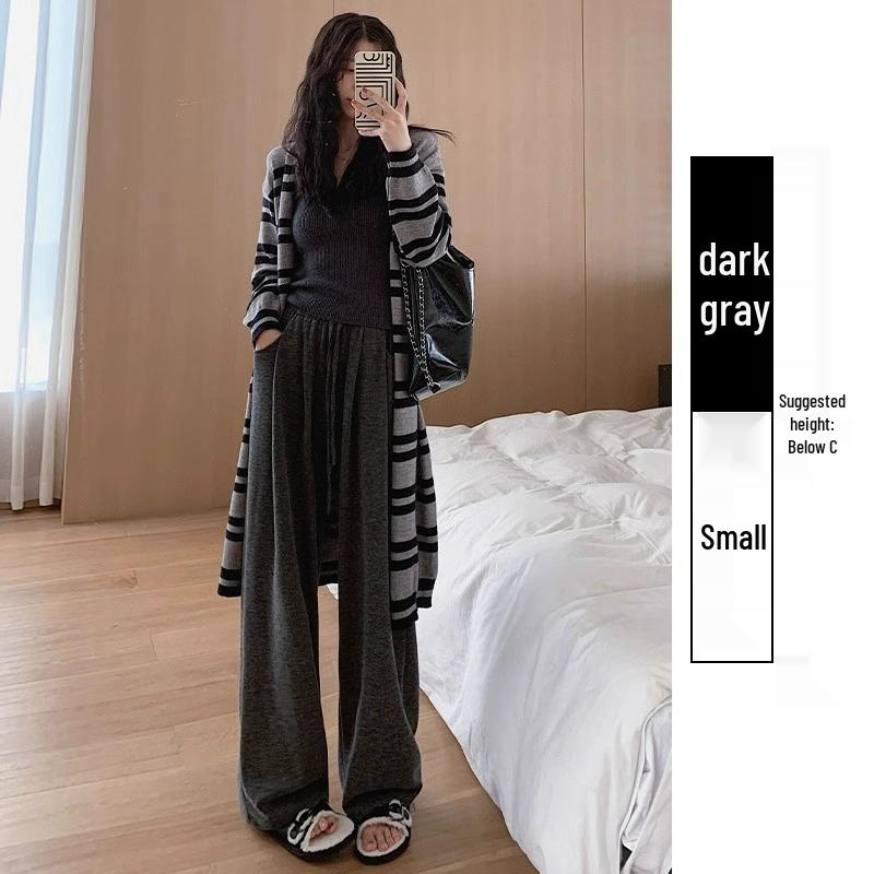 

145 Укороченные женские брюки с высокой посадкой и широкими штанинами - Мягкая, свободная посадка для весны/осени, Идеально для 150 см, Повседневный стиль моти M (96-105 lbs)