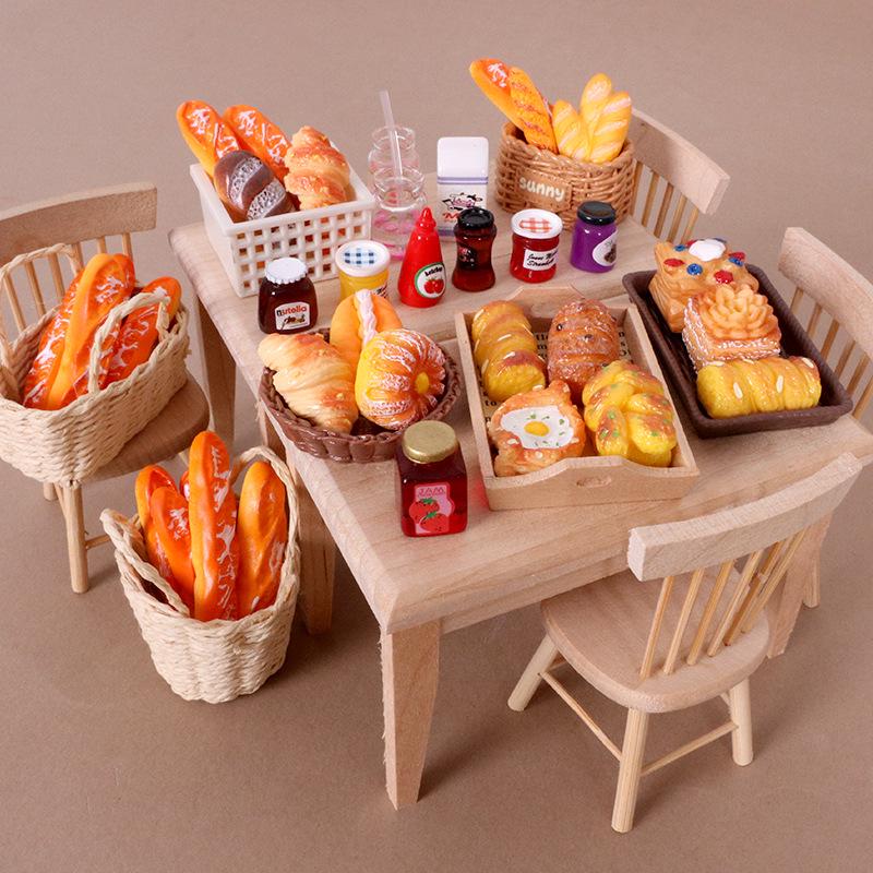 Dollhouse Miniature Resin Food Set: Strawberry Jam, Bread Basket, DIY Kit