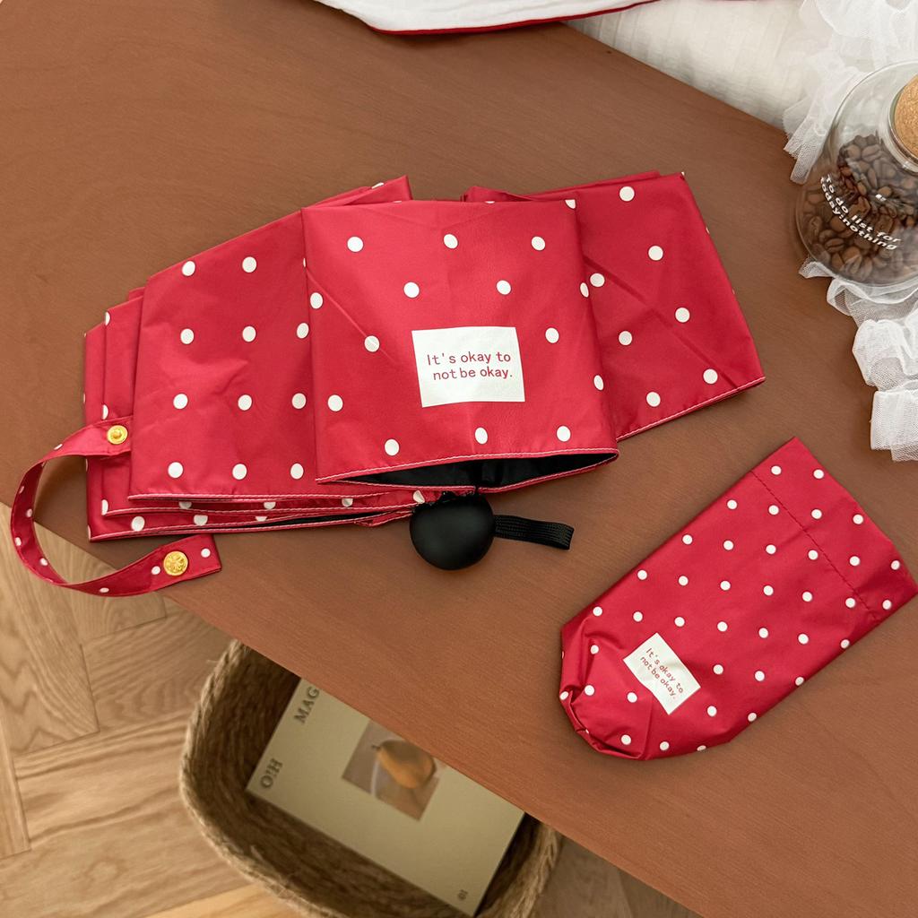 New Korean small polka dot folding umbrella sunscreen ultraviolet vinyl parasol weather and rain portable sun umbrella