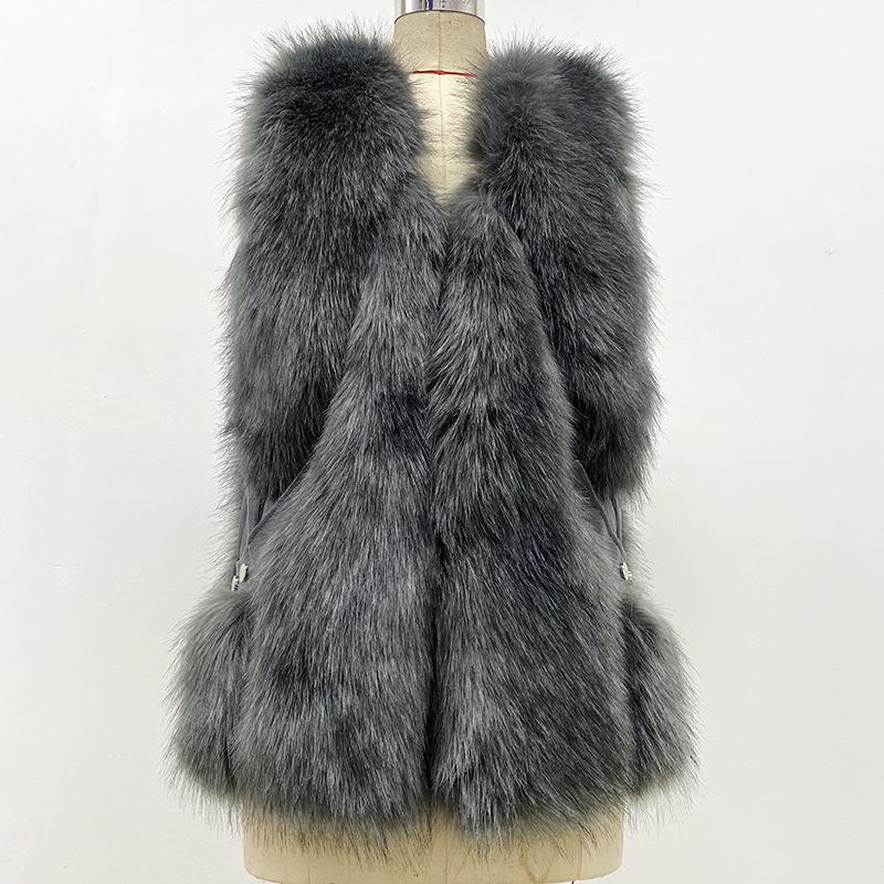 Gilet en fourrure pour femme, nouveau vêtement d'automne et d'hiver, vêtement d'extérieur, tempérament, fourrure artificielle, imitation poils de renard, veste chaude