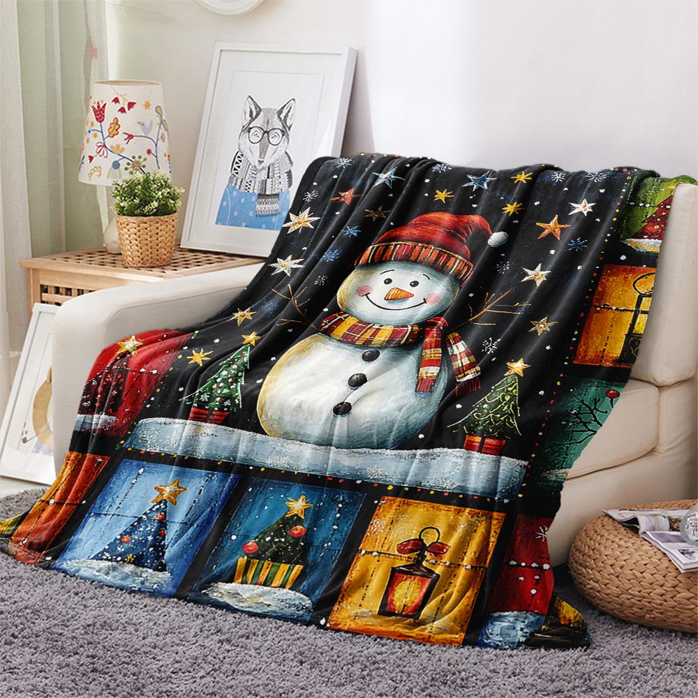 snowman Print Flannel Blanket, High quality Comfortable for All Seasons, Home Decor, Warmth and Comfort, Perfect for Christmas Gifts