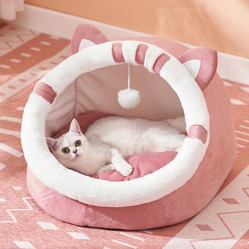 All-Season Cat & Dog Bed: Cozy Enclosed Pet House & Sleeping Mat