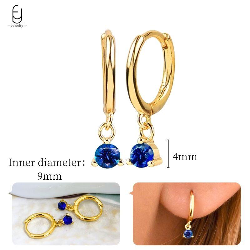 925 Silver Ear Buckles Fashion Hoop Earrings Dark Blue Crystal Pendant Gold Earrings High Women's Jewelry Luxury Gifts