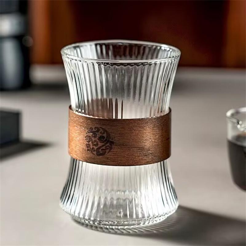 260ml Vertical Stripe Heat-resistant Glass Coffee Mug Walnut Cup Sleeve Glass Cup Coffeeware Beautiful Tea Mugs