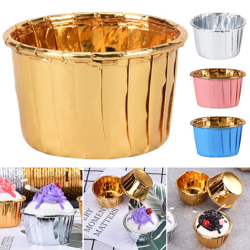 50/100pcs Aluminum Foil Cupcake Paper Cup Muffin Cupcake Liner Oilproof Cupcake Liner Baking Cup Paper Cups Kitchen Accessories