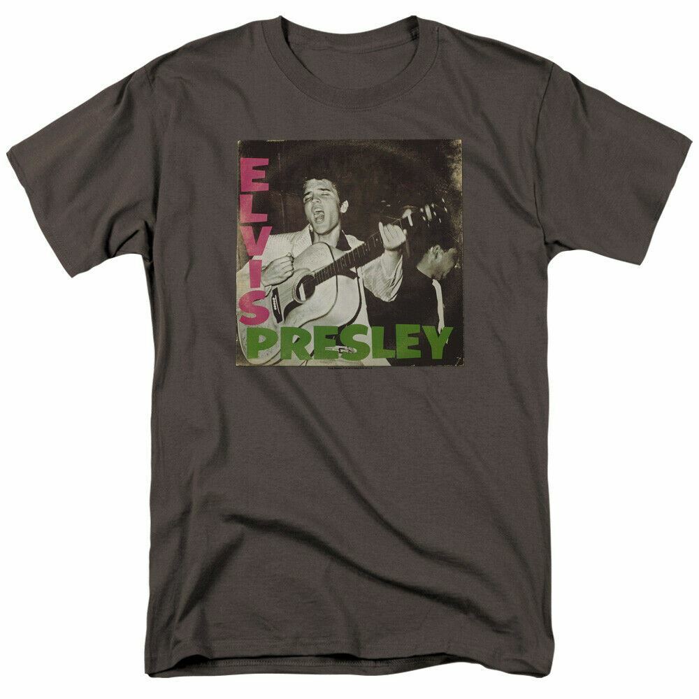 

Elvis Presley First LP T Shirt Mens Licensed The King of Rock Tee Charcoal XL