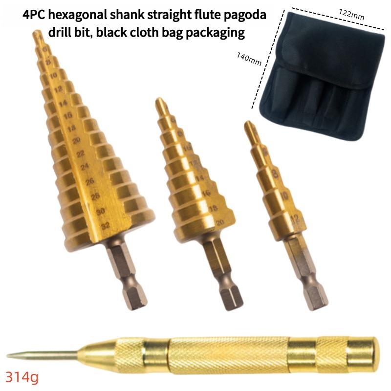 3PC Step Drill Bit Set - Metric & Imperial Sizes, Hex Shank Cone Cutter for Thin Metal & Plastic, 3 Sizes Titanium Coated