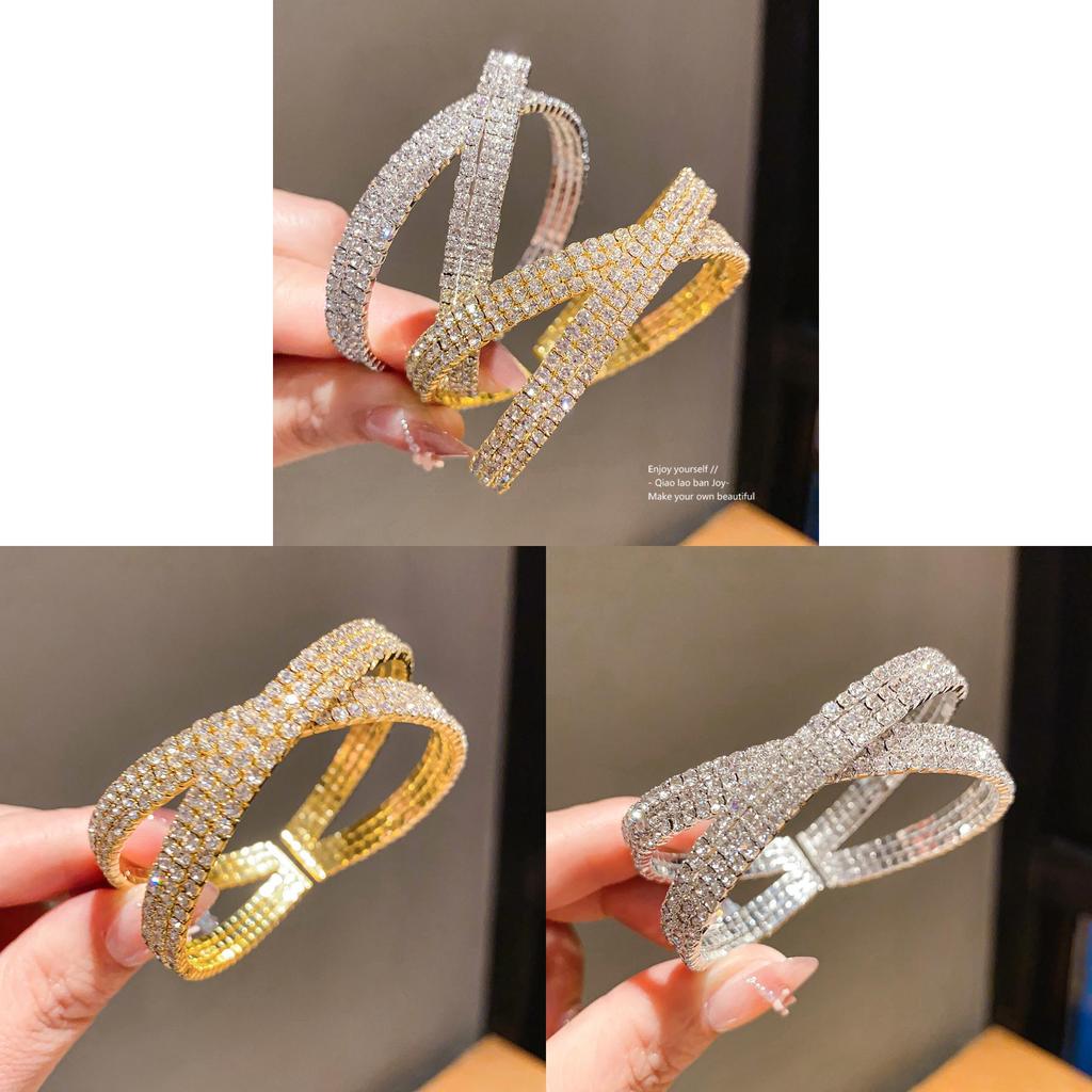 Luxury Geometric Diamondstudded Threelayer Cross Bracelet For Women