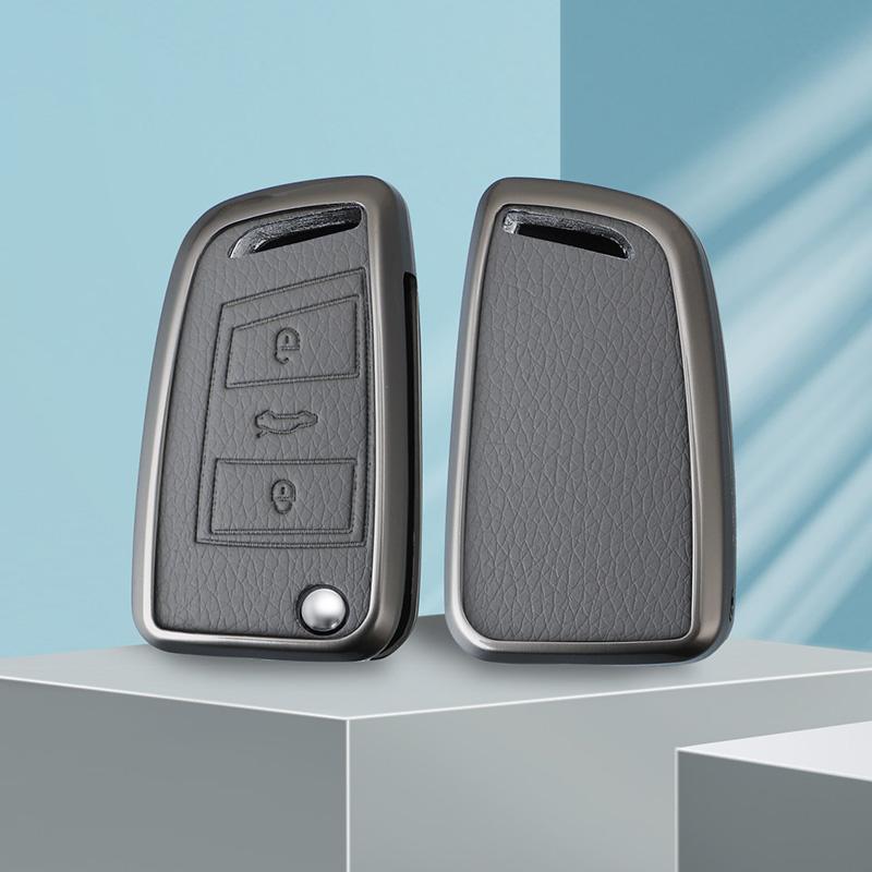 Metal Genuine Leather Auto Key Fob Cover Case Fit For Vw Volkswagen Golf 7 Mk7 Tiguan Mk2 Fit For Seat Ateca Leon Fr 2 Ibiza Skoda Octavia Kodiaq