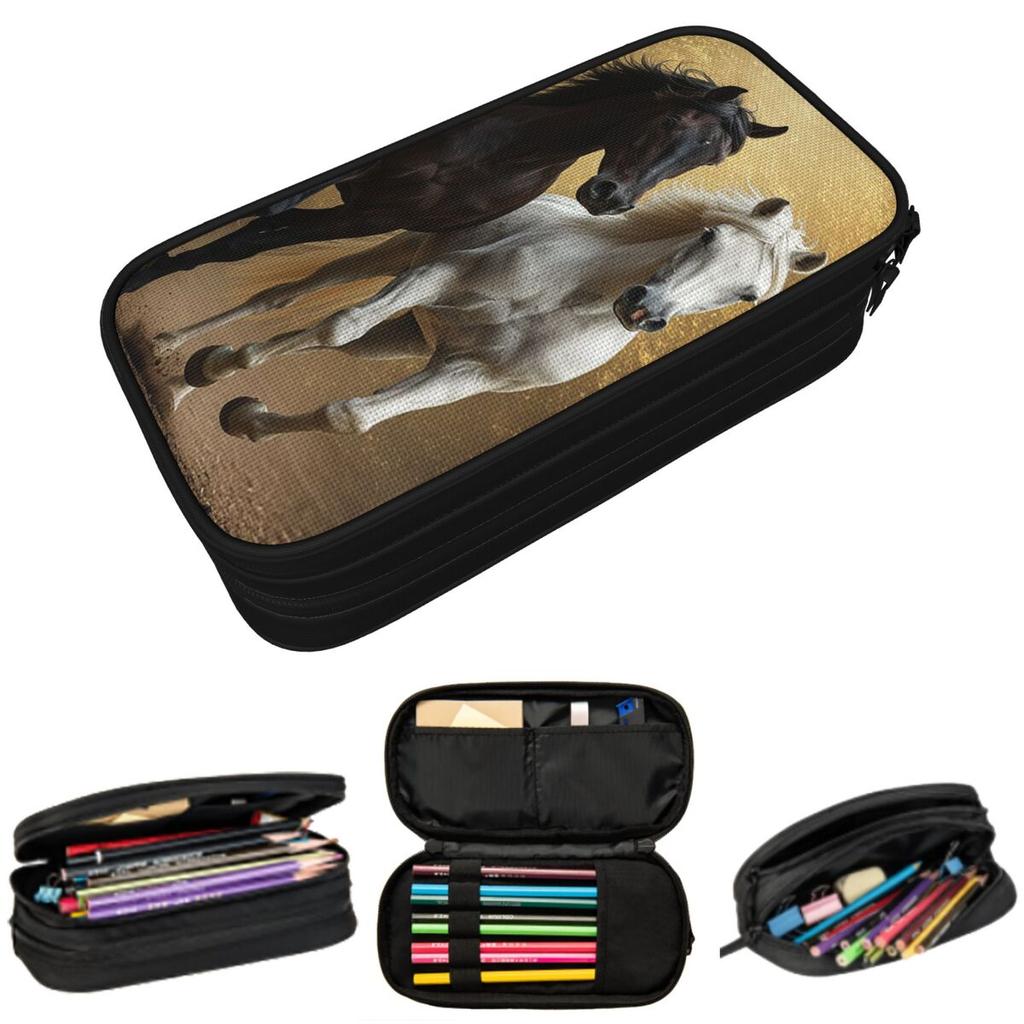 Double Horse Portrait Design Pencil Case for Studen Gifts Pen Box Pencil Bag Stationery Supplies Pen Holder Bag