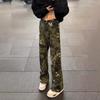 Mens Vintage Camo Flared Jeans Slim Fit Cargo Pants Casual Denim Trousers
