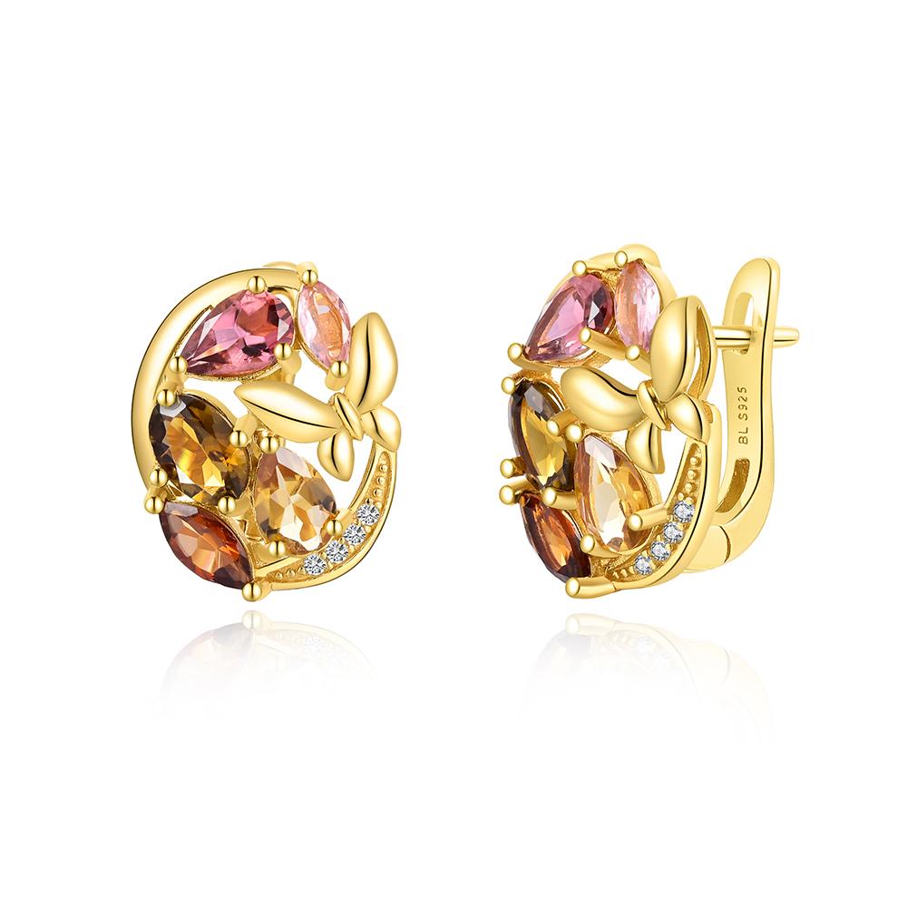 Wunderschönes natürliches Multi-Turmalin-Edelstein-Schmuckset mit Verschluss-Ohrring aus 925er-Sterlingsilber, luxuriöser Schmuck für Frauen, Geschenk