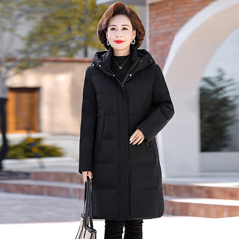 2025 Women's Hooded Mid-Length Winter Down Jacket for Middle-aged and Elderly Mothers