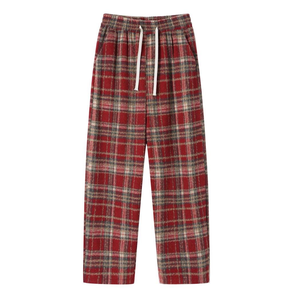 Men'S American Hip Hop Street Retro Plaid Straight High Waist Trousers Fashion Casual Pants Men'S