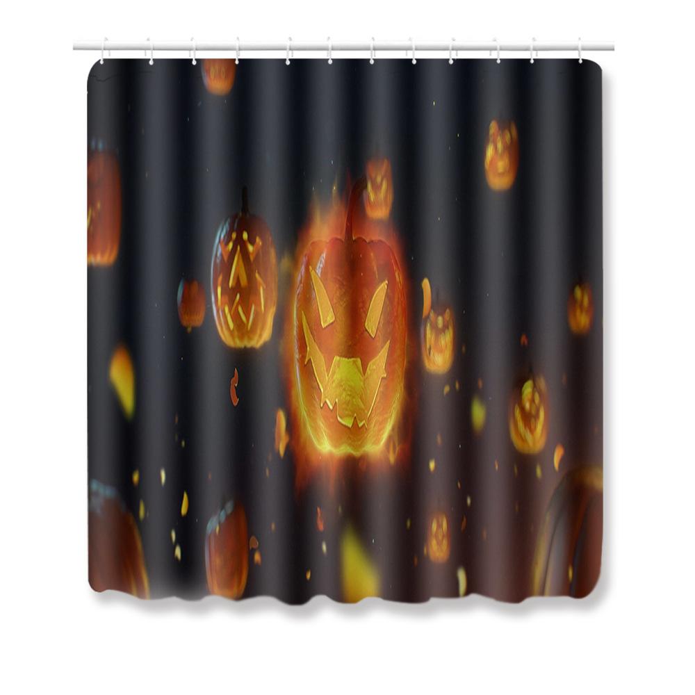 Halloween Bathroom Shower Curtain Floor Mat Combination Four-Piece Set Bathroom Toilet Carpet Door Mat