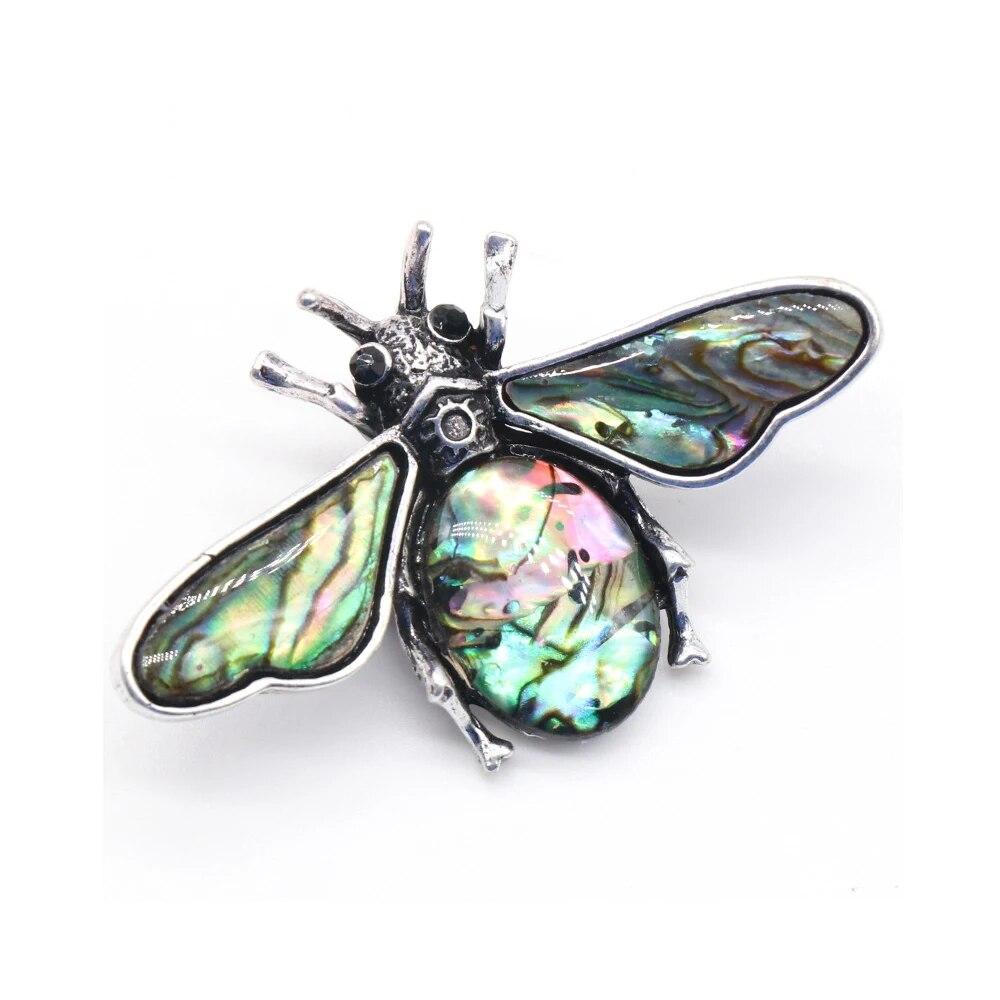 35x56mm Cute Bee Shape Pendant Natural Stone Crystal Agate Abalone Shell Brooch Charms for Jewelry Making DIY Necklace Accessory