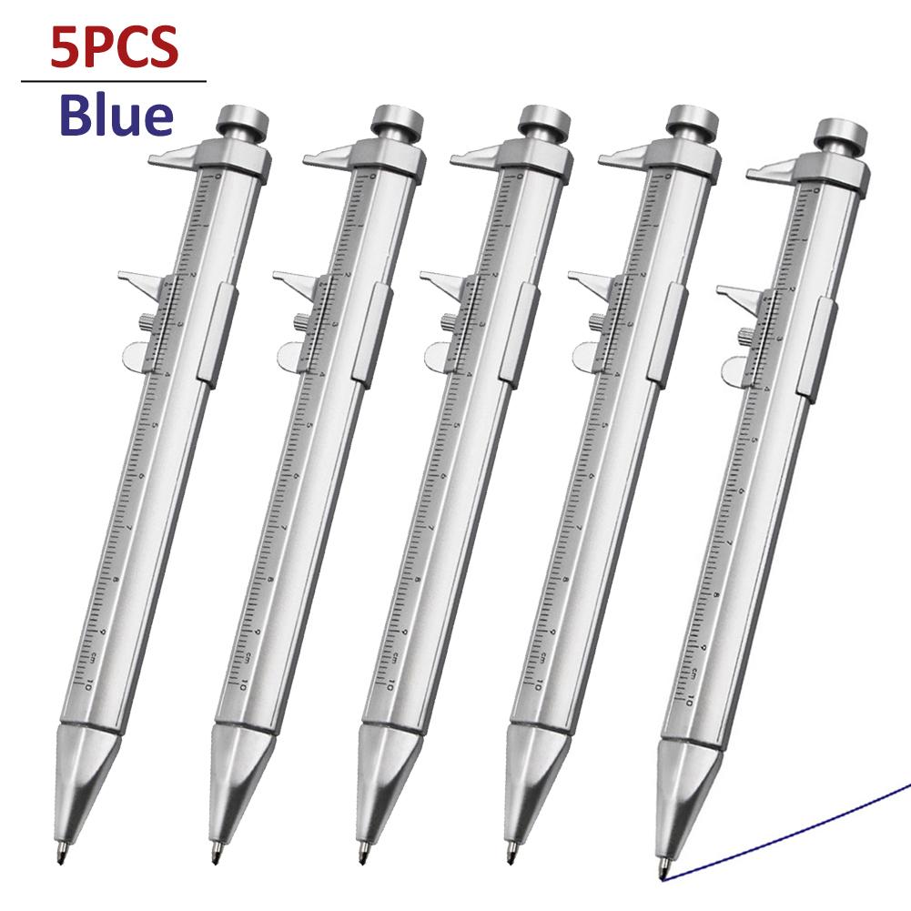 5pcs Caliper Pen 0-100mm Vernier Caliper Roller Ball-Point 1mm Plastic Student Stationery Gift Vernier Caliper Measuring Tools