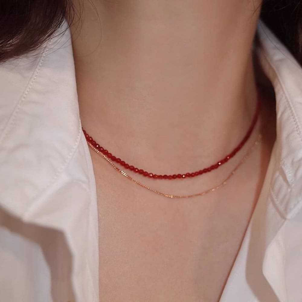 GEN Silver 925 Crystal Bead Red Necklace Gemstone Necklace