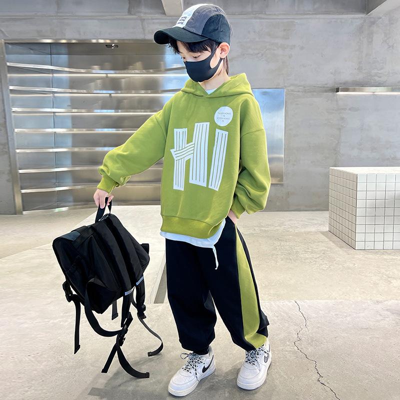 Jungen Sweatshirt Anzug Herbst Frühling Lässige Sets Kinder Hübsche Mode Kleidung Teenager Kapuzenpullover Trends Top Hose 2Stk.
