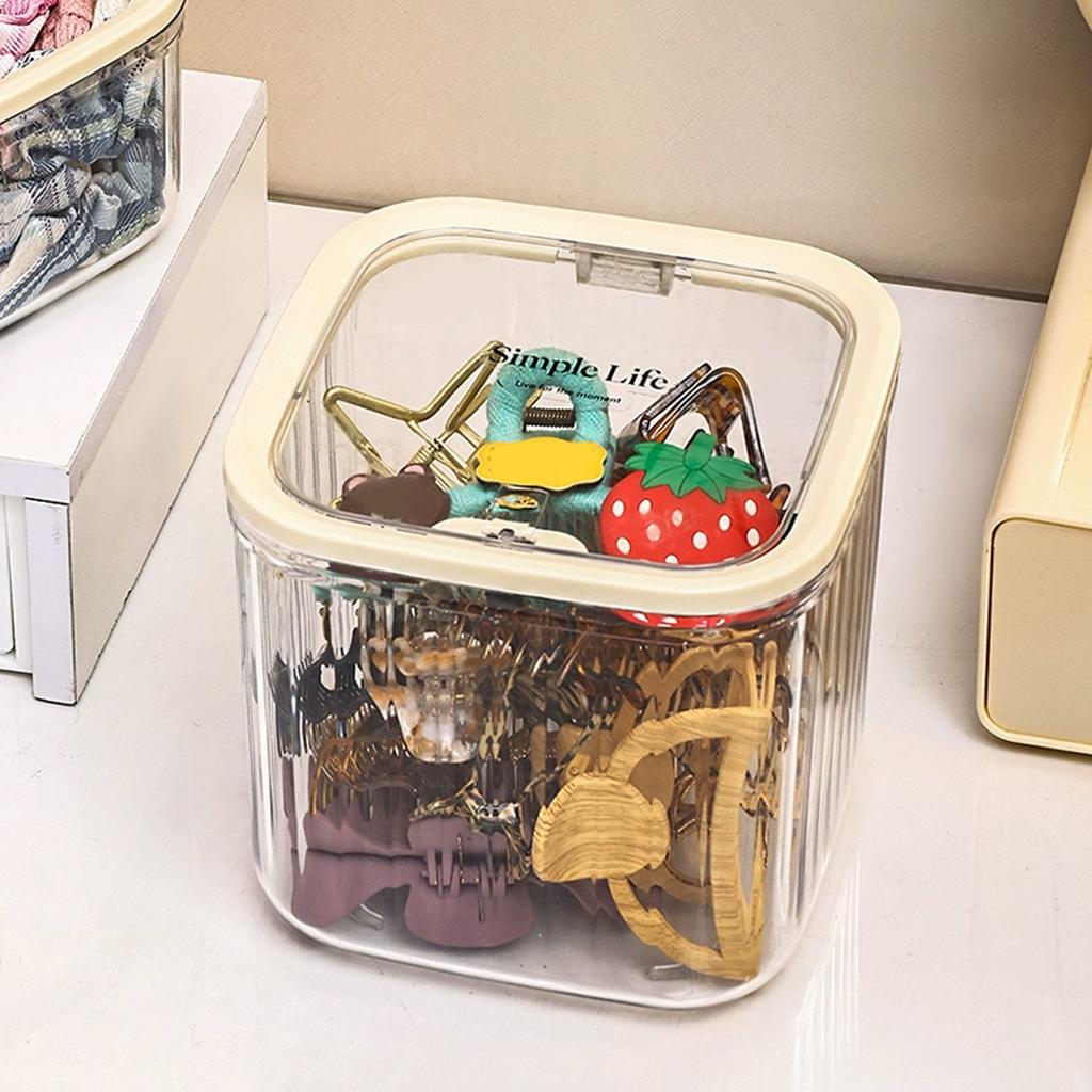 1 stk oppbevaringsboks for hårtilbehør, skrivebords-trykknapp-smykkeskrin, med lokk, jenters strikk-pannebånd-hårspenne-organiseringsboks