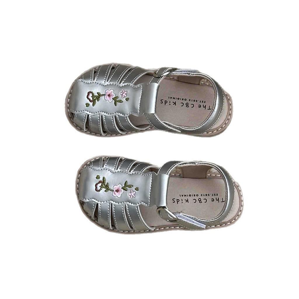 XSHX "French Embroidery" Girls Vintage Sandals Medieval Korean Roman Sandals Breathable Rubber Sole Woven