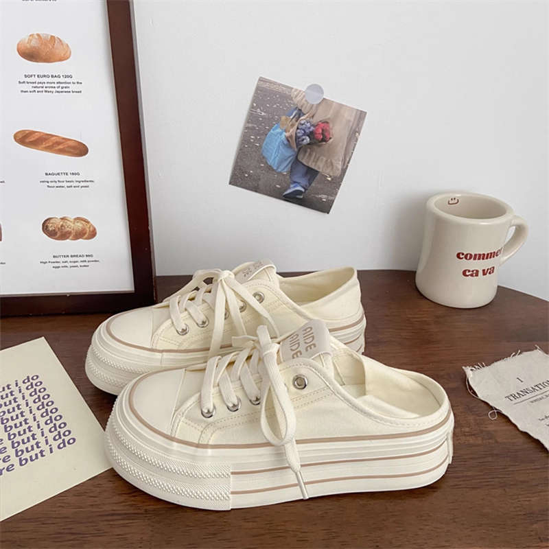 Cream platform canvas shoes women's thin autumn new ins niche big head muffin student