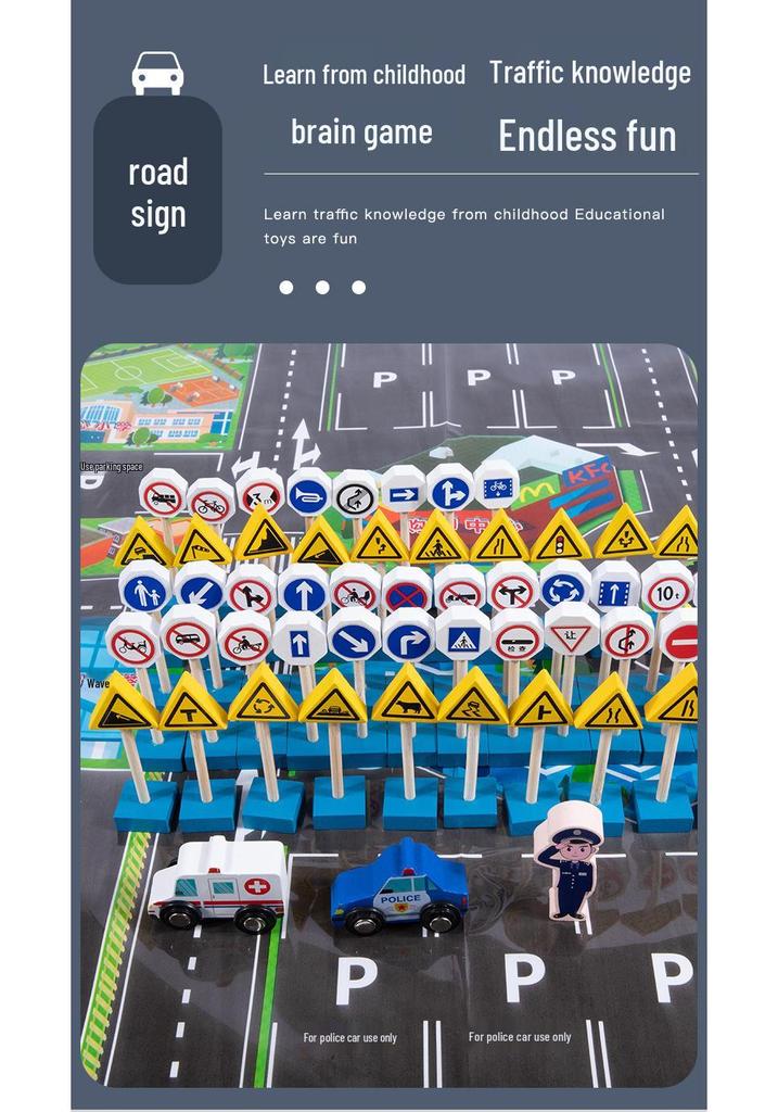 Montessori Verkehrsschild Lernbausteine: Pädagogisches Holzspielzeug für die kognitive Entwicklung von Kindern
