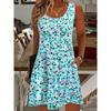 Sommer mode kleines geblümtes ärmelloses Westenkleid, runde aufgesetzte Taschen, großes Kleid für Damen geeignet für Freizeit, Urlaub und Zuhause