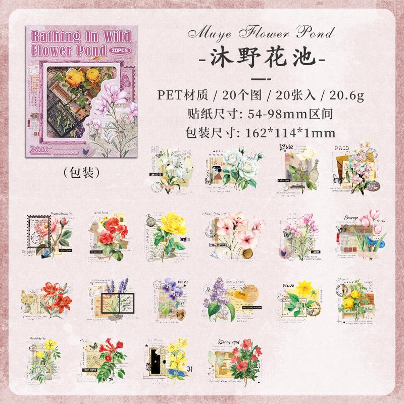 

20 pcs Flower theme Stickers pack Creativity Decorative collage Hand Account Diary Album Scrapbooking material