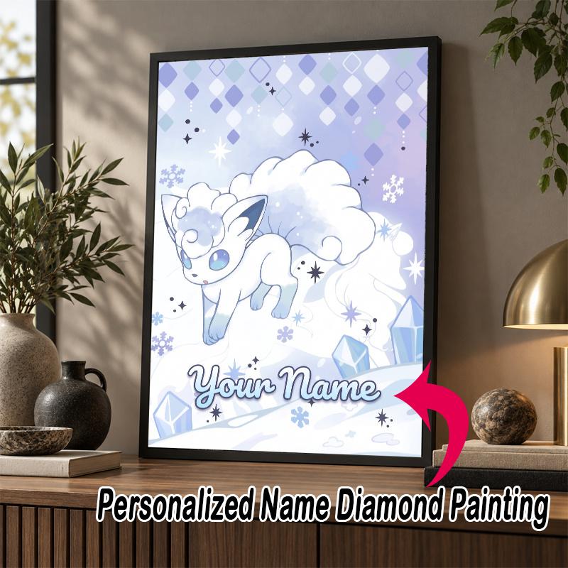 Personalized Alolan Vulpix Diamond Art Custom Name 5D Diamond Painting Full Drill DIY Craft