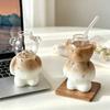 Cute Bear Mug Cartoon Bear Shaped Coffee Mug Glass Cup With Straw Transparent Creative Milk Coffee Water Cups