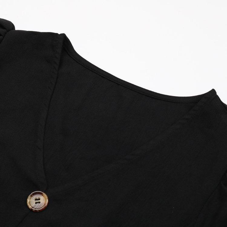 Black High Waist Pleated A Line Dress for Women V Neck Long Sleeve Lace Up Early Autumn Fashion