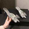 Fashion New Baotou Stiletto High-heeled Shoes Spring and Summer Pointed Toe Shallow Mouth Temperament Bow Non-slip Cool Slippers