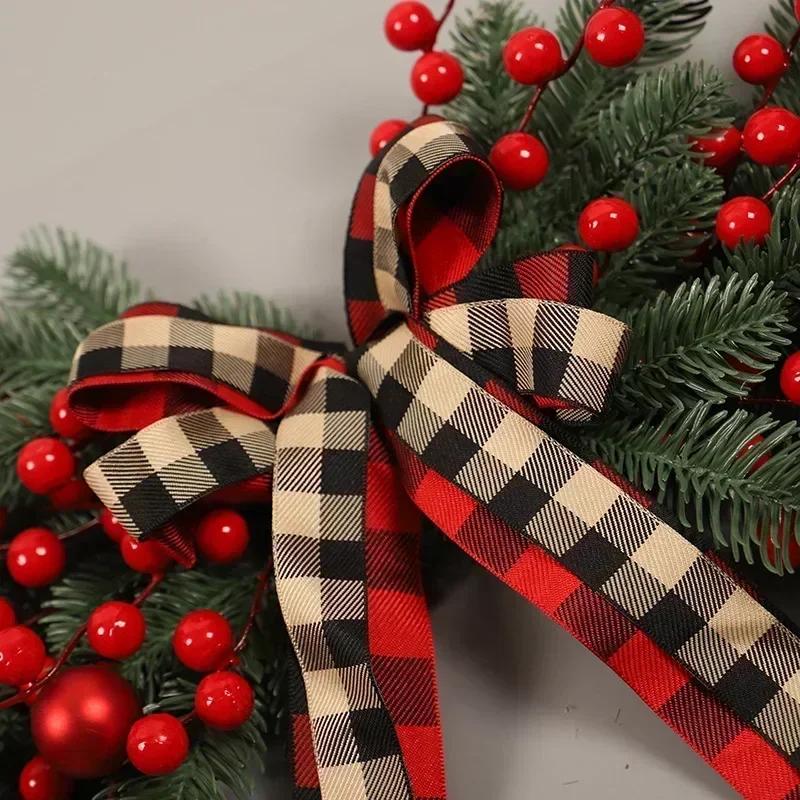 1pc Christmas Plaid Bow and Red Fruit Door Decoration Personalized Creative Home Party Holiday Gift Decoration Supplies Pendants