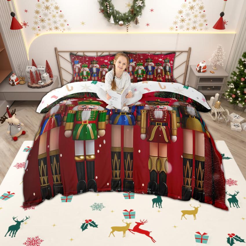 

Comforter Homewish Kids Merry Christmas Cute Nutcracker Bedding Set Happy New Year Bedroom Set Room Decor Comforter (quilt)-EU Single(135*200cm)3pcs