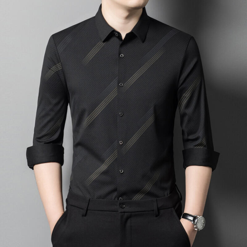 Camisa Rayada Nueva de Primavera Otoño para Hombres de Mediana Edad Casual de Negocios Manga Larga Fina Moda Casual Blusa