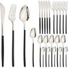 24Pcs Dinnerware Set Stainless Steel Tableware Knifves Forks Spoons Black Gold Cutlery Mirror Flatware Kitchen Dinner Silverware