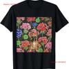 French Bulldog Pink Blue Geraniums Vintage Flowers T Shirt  Vintage Washed Homme Unisex Comfortable Casual Streetwear Graphic