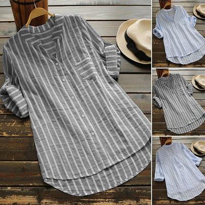 Blouse Women Stripe Casual V-neck Striped Seven-point Sleeve Half High Collar Shirt Women Blusas Camisas Feminina JQMY9903