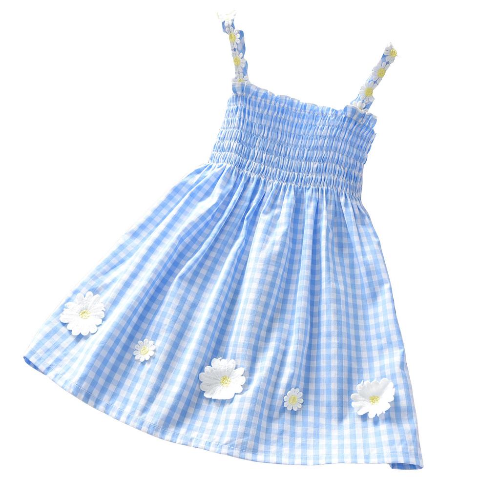 Summer 2023 Children's Dress Little Daisy Plaid Princess Dress for Girls