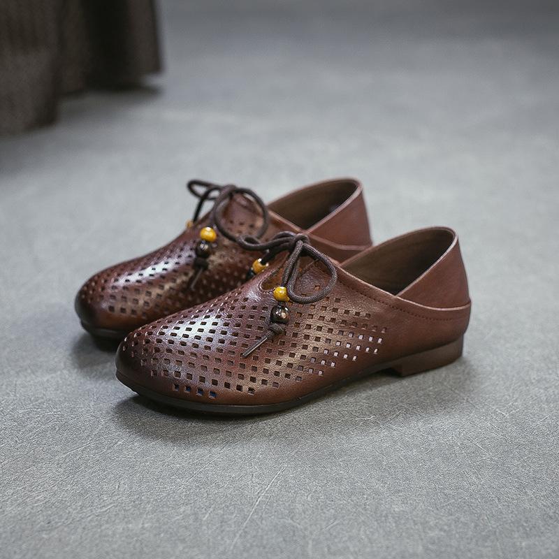 Johnature Genuine Leather Retro Hollow-out Breathable Sandals Lightweight And Versatile Women s Shoes 35 кофейный