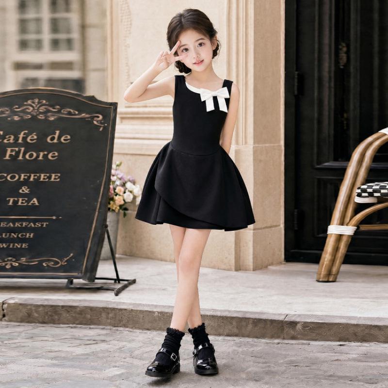 Girls' 2026 Summer Bow Dress: Sleeveless, Fashionable, Elegant Skirt