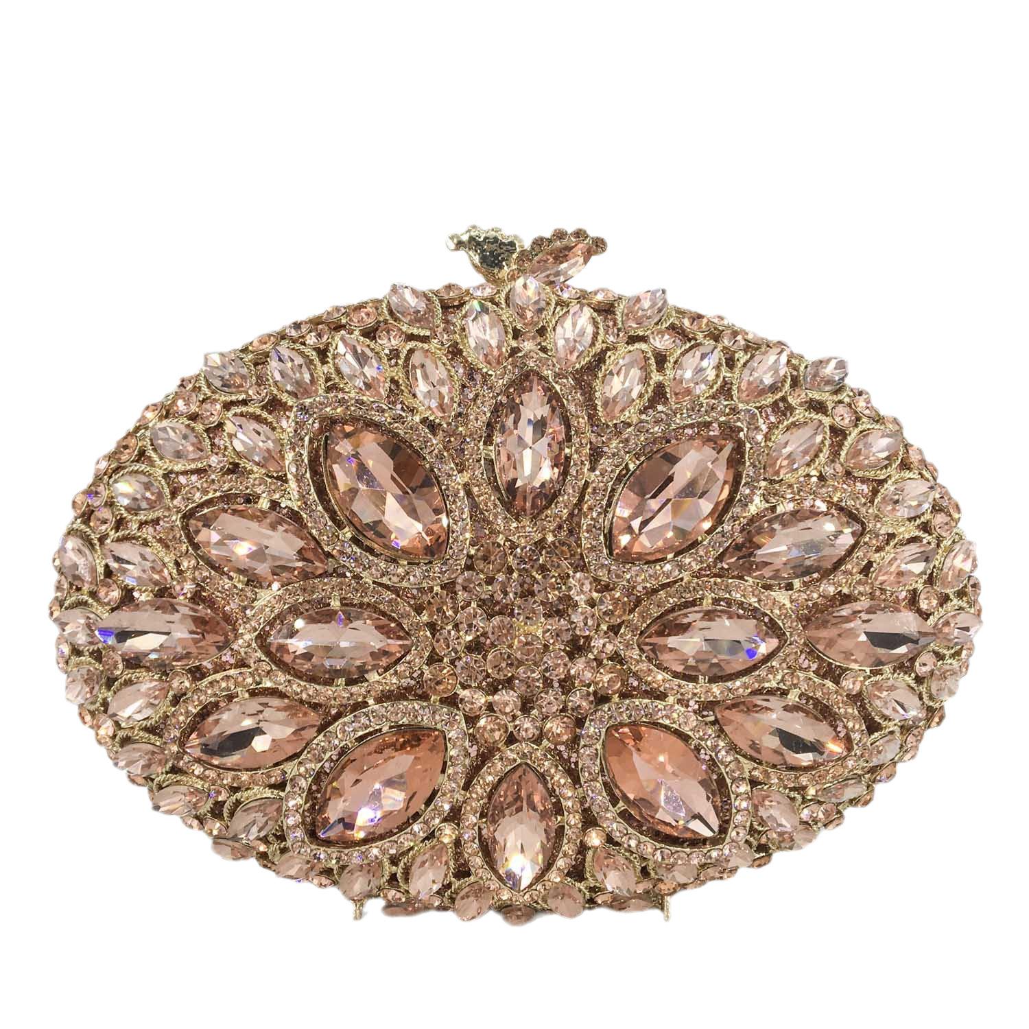 

Boutique De FGG Champagne Rosegold Women Evening Clutch Bags Wedding Party Rhinestone Purses Bridal Handbags Fit For Iphone 7
