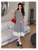 2026 Summer Petite Maternity Knit Dress - Korean Style, Loose-Fit, Slimming, Round Neck