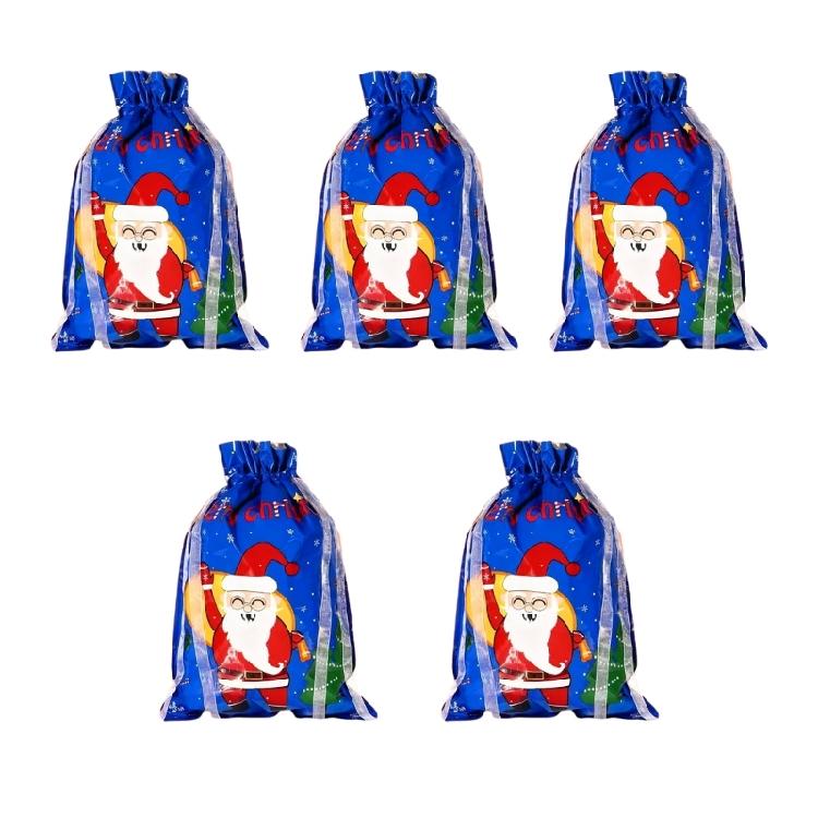 5PCS Plastic Holiday Gift Bags With Secure Drawstring and Festival Designs Party Essential Candy Containers