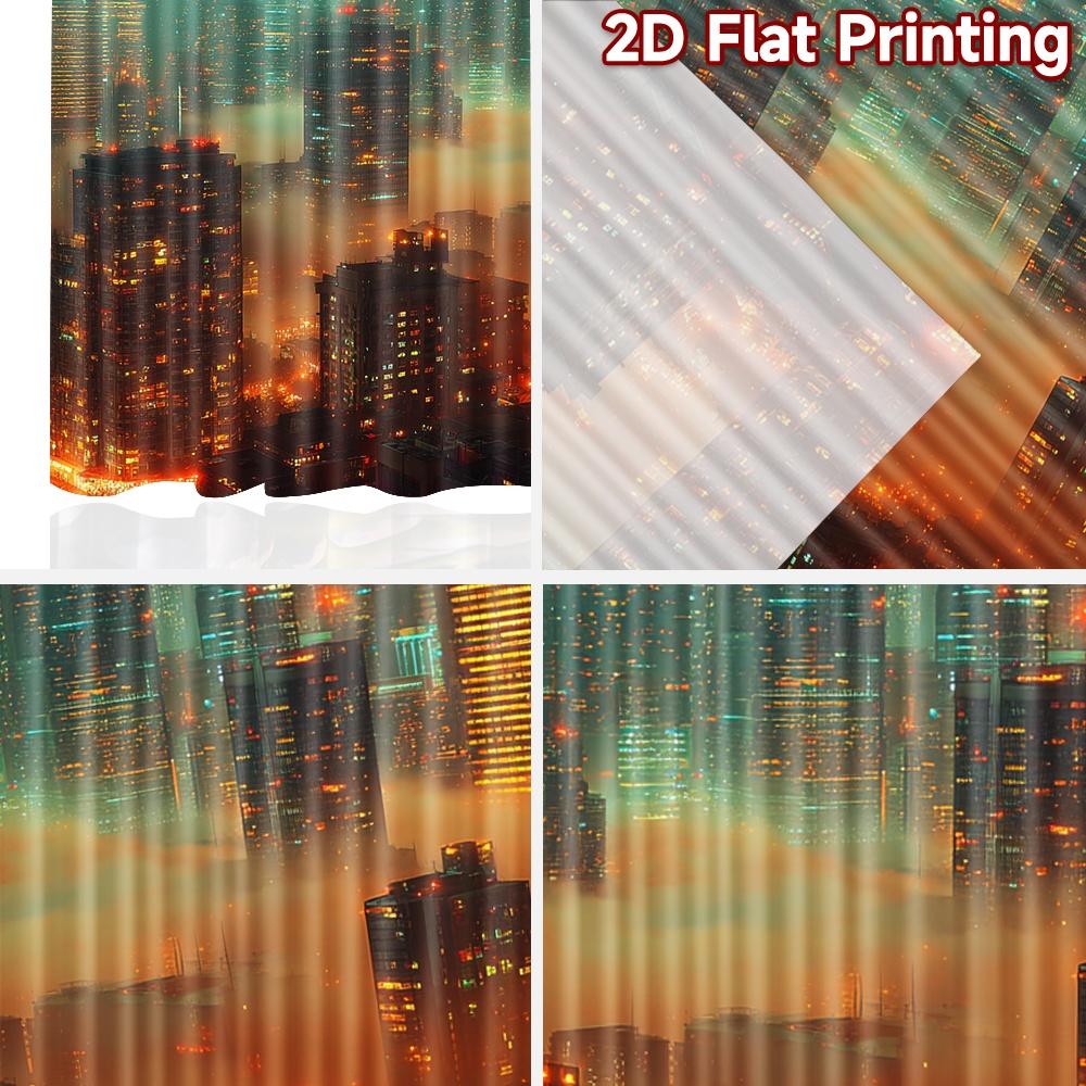 Set Of 2 Flat Printing Curtains Without Rod Futuristic City Sunset April Fools Is Day Holiday Digital Curtain Polyester